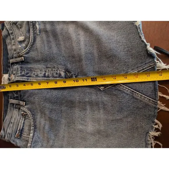 AGOLDE Distressed Denim Mini Skirt Raw Hem Y2K High Rise Festival Size 27 - Picture 9 of 9